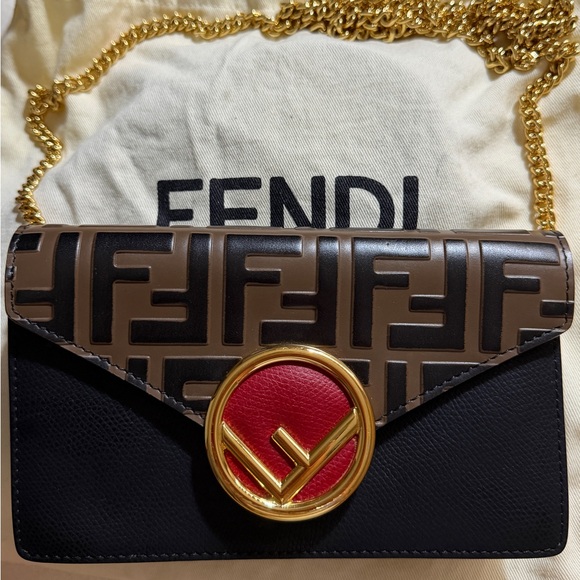 Fendi Black and Brown Crossbody with Gold Chain - Picture 1 of 6